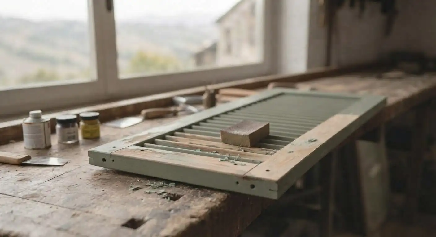 Sverniciatura manuale di una persiana in legno